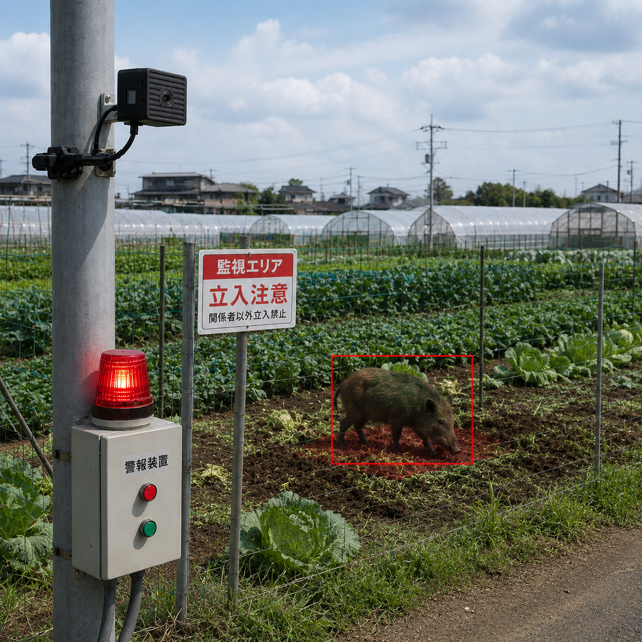 農地・屋外施設への動物や人の侵入を検知するMonit-Oneの例