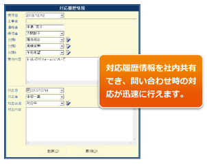 対応履歴情報を社内共有でき、問い合わせ時の対応が迅速に行えます