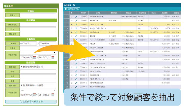 アフター管理でメンテナンス情報管理