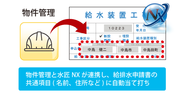 給排水申請書類に情報を当て打ち