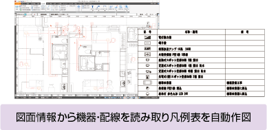 配線注記表や機器一覧表を自動作成