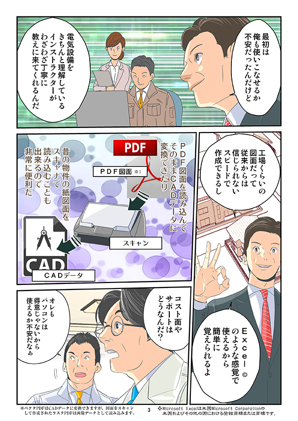 電気工事店様向けの電気設備CADシステム「電匠NX」漫画3ページ